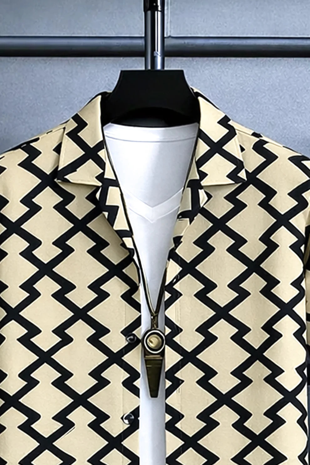 Cream & Black Z-Pattern Print Shirt with Matching Pants – Premium Co-Ord Set