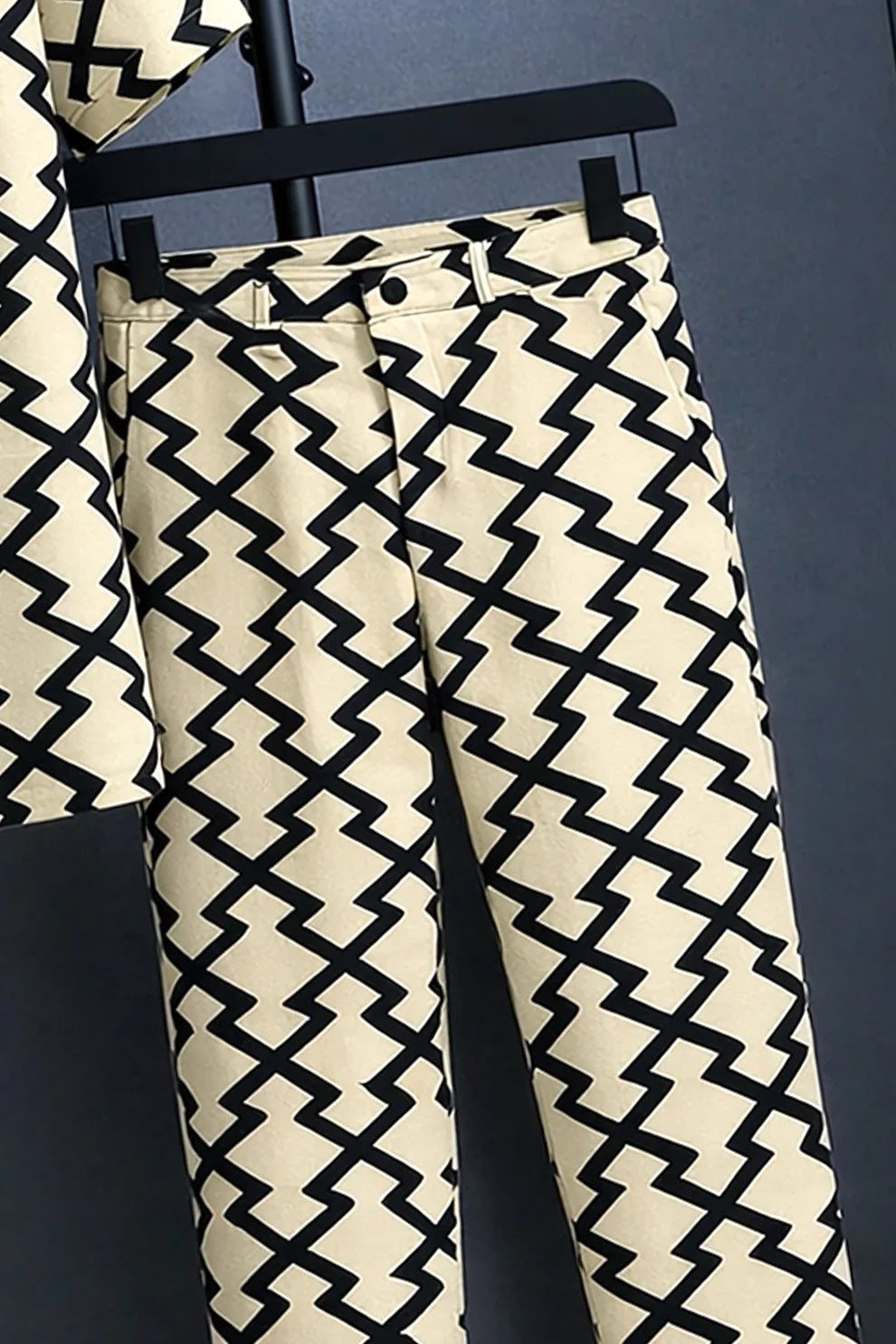 Cream & Black Z-Pattern Print Shirt with Matching Pants – Premium Co-Ord Set