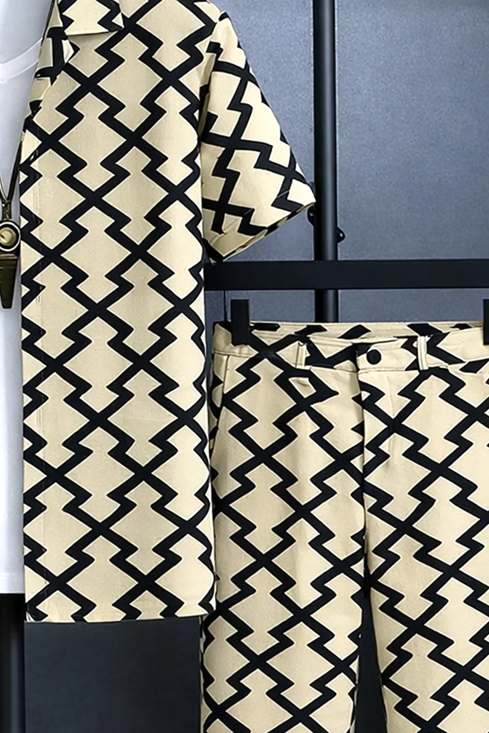 Cream & Black Z-Pattern Print Shirt with Matching Pants – Premium Co-Ord Set