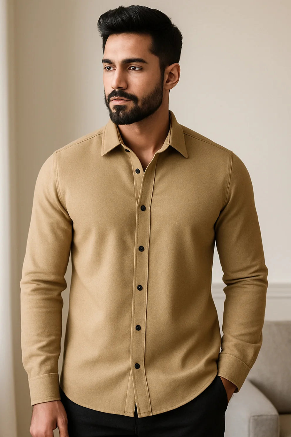 Premium Apricot Solid Full Sleeve Shirt – Slim Fit Formal & Casual Wear