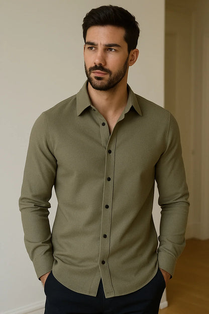 Premium Army Green Solid Full Sleeve Shirt – Slim Fit Formal & Casual Wear