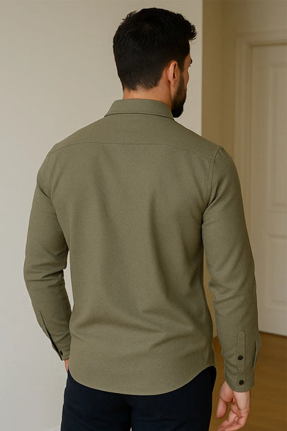 Premium Army Green Solid Full Sleeve Shirt – Slim Fit Formal & Casual Wear