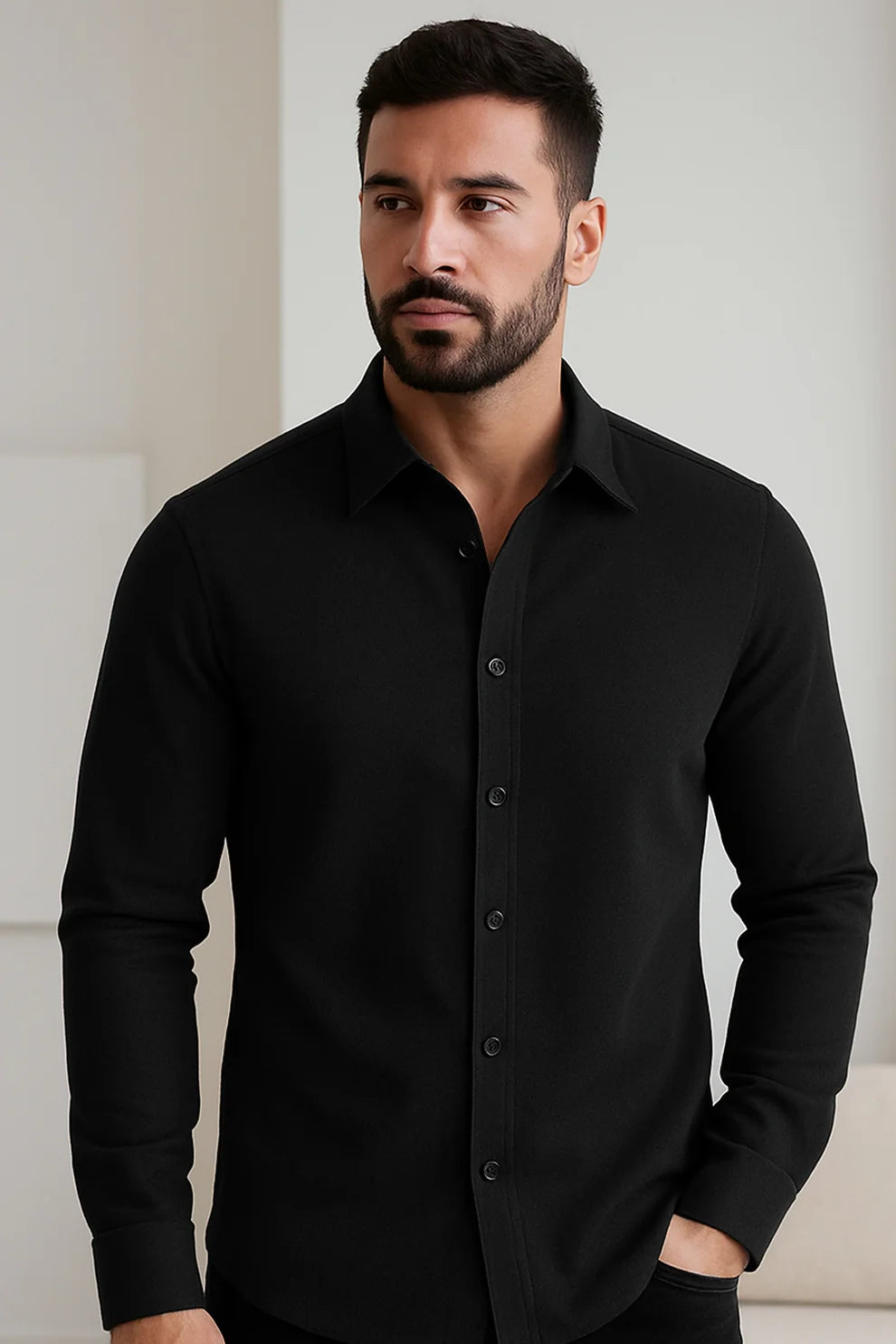 Premium Black Solid Full Sleeve Shirt – Slim Fit Formal & Casual Wear
