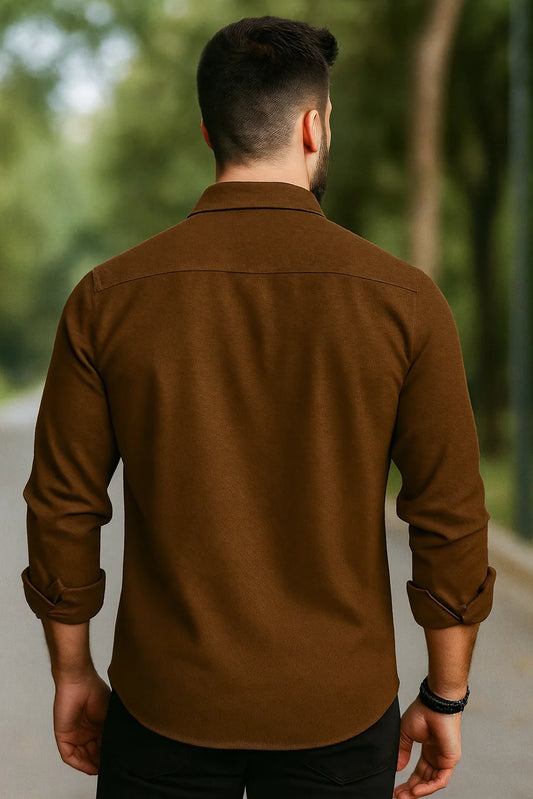 Men’s Premium Brown Solid Full Sleeve Shirt – Slim Fit Formal & Casual Wear