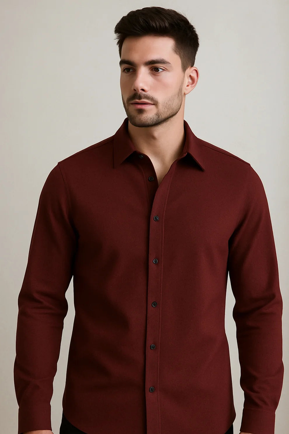 Premium Burgundy Solid Full Sleeve Shirt – Slim Fit Formal & Casual Wear