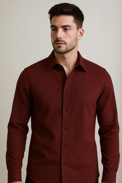 Premium Burgundy Solid Full Sleeve Shirt – Slim Fit Formal & Casual Wear