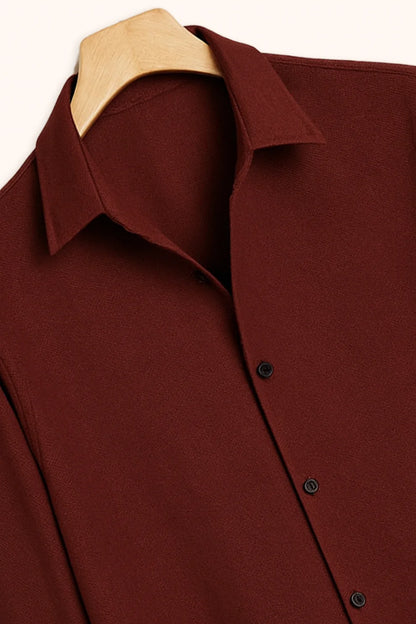 Premium Burgundy Solid Full Sleeve Shirt – Slim Fit Formal & Casual Wear