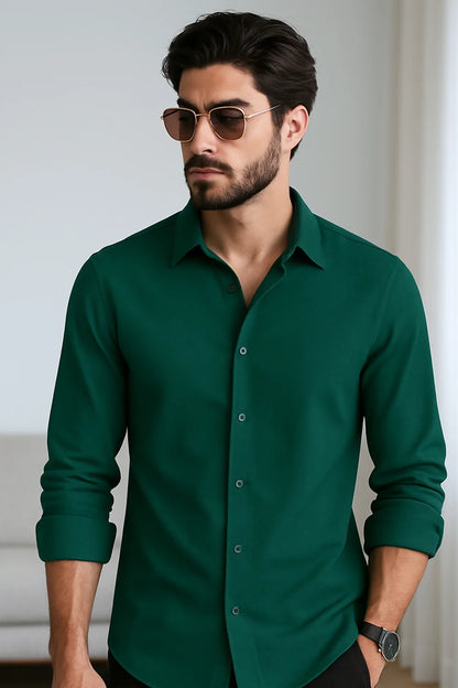Premium Dark Green Solid Full Sleeve Shirt – Slim Fit Formal & Casual Wear