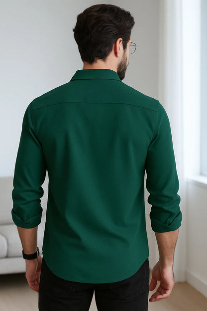 Premium Dark Green Solid Full Sleeve Shirt – Slim Fit Formal & Casual Wear