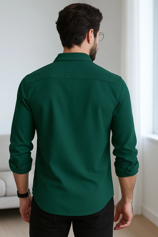 Premium Dark Green Solid Full Sleeve Shirt – Slim Fit Formal & Casual Wear