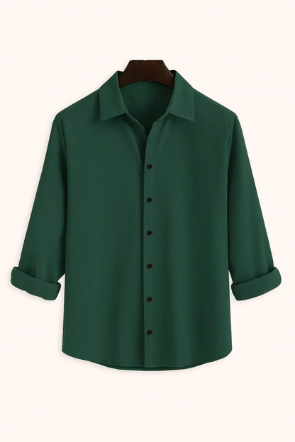 Premium Dark Green Solid Full Sleeve Shirt – Slim Fit Formal & Casual Wear