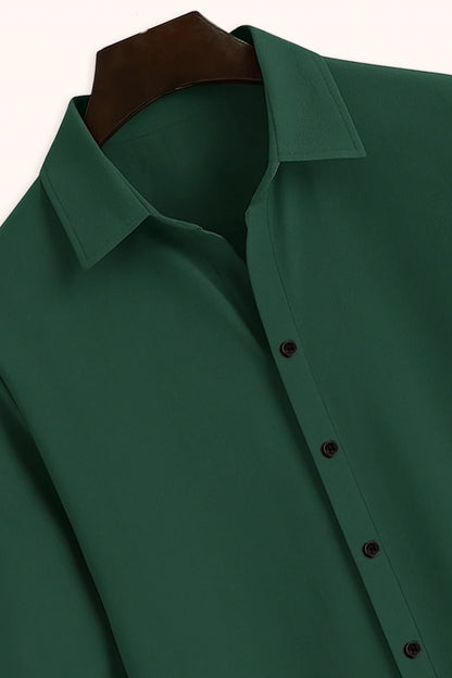 Premium Dark Green Solid Full Sleeve Shirt – Slim Fit Formal & Casual Wear