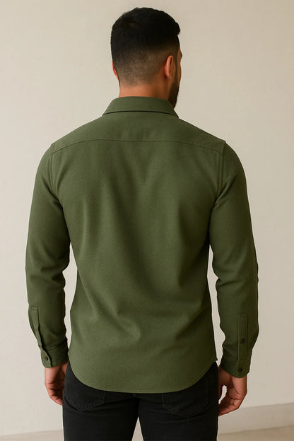 Premium Olive Green Solid Full Sleeve Shirt – Slim Fit Formal & Casual Wear