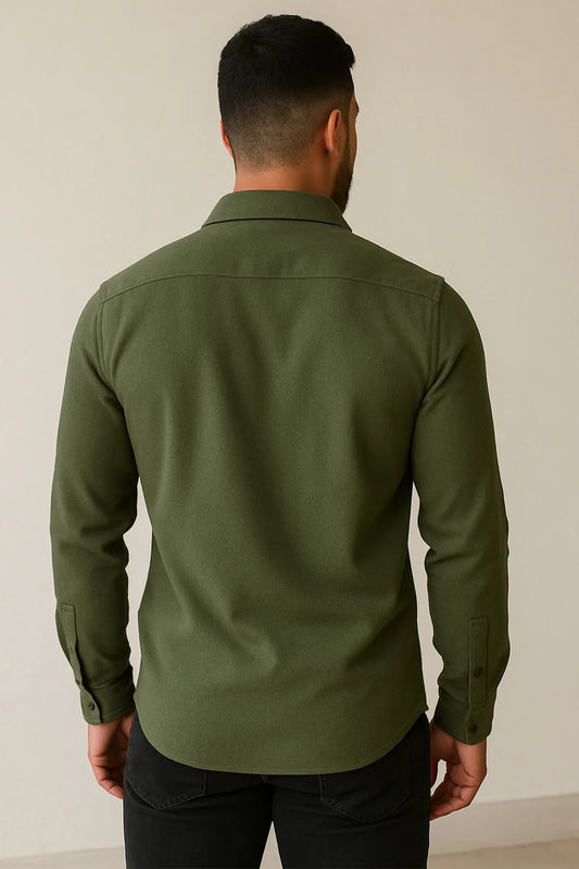 Premium Olive Green Solid Full Sleeve Shirt – Slim Fit Formal & Casual Wear