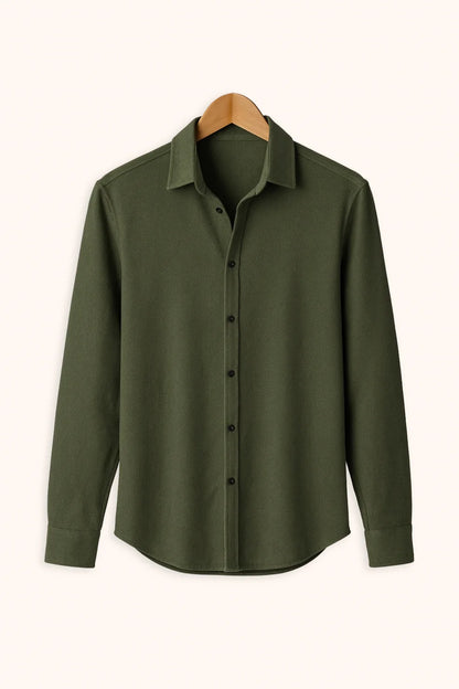 Premium Olive Green Solid Full Sleeve Shirt – Slim Fit Formal & Casual Wear