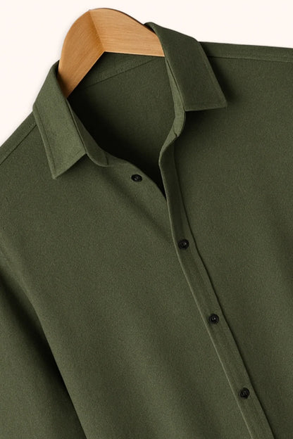 Premium Olive Green Solid Full Sleeve Shirt – Slim Fit Formal & Casual Wear
