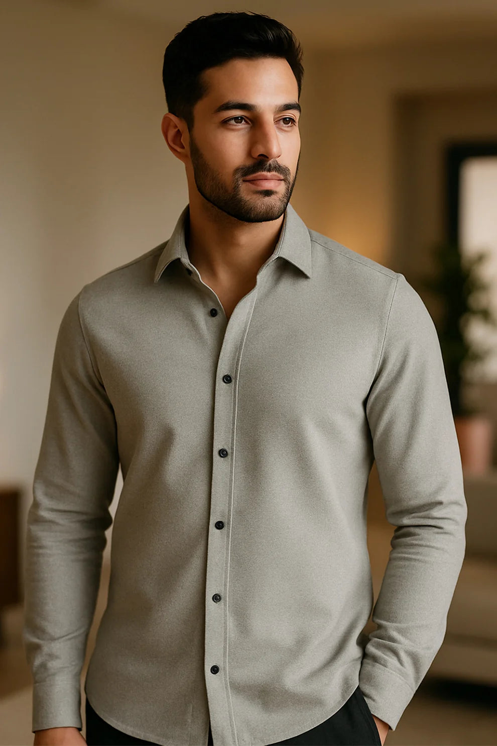 Premium Grey Solid Full Sleeve Shirt – Slim Fit Formal & Casual Wear