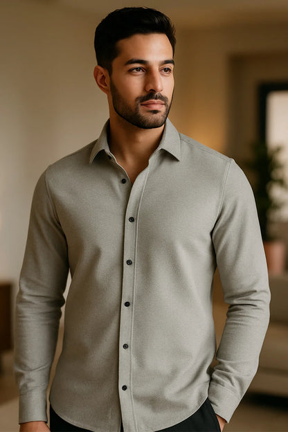 Premium Grey Solid Full Sleeve Shirt – Slim Fit Formal & Casual Wear