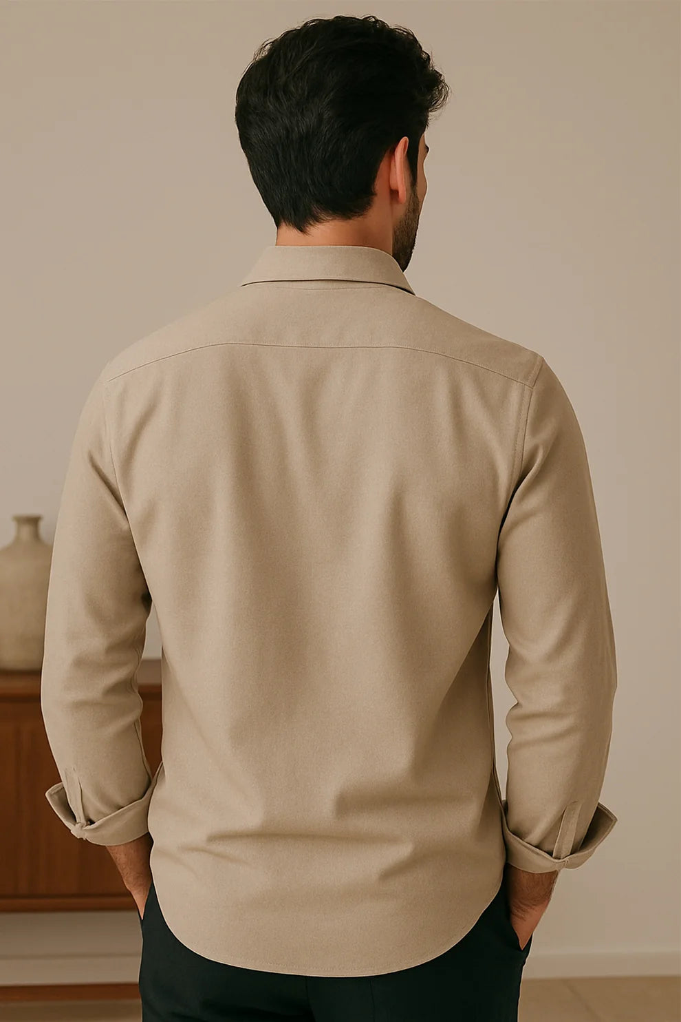 Premium Khaki Beige Solid Full Sleeve Shirt – Slim Fit Formal & Casual Wear