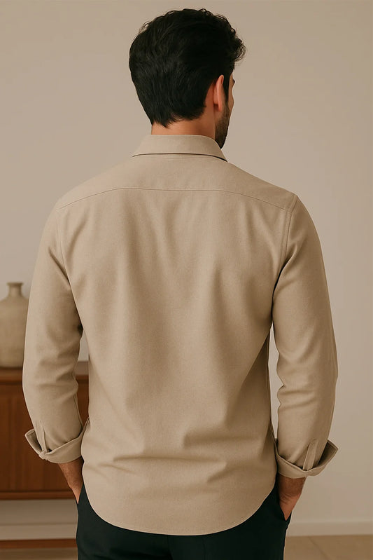 Premium Khaki Beige Solid Full Sleeve Shirt – Slim Fit Formal & Casual Wear