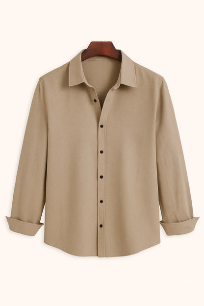 Premium Khaki Beige Solid Full Sleeve Shirt – Slim Fit Formal & Casual Wear