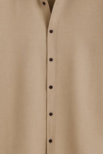 Premium Khaki Beige Solid Full Sleeve Shirt – Slim Fit Formal & Casual Wear